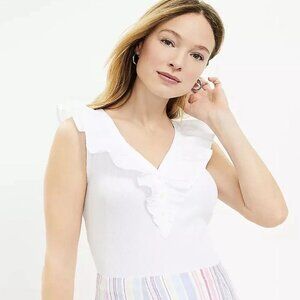 Loft Ruffle Mixed V-Neck Top Size Petite M White